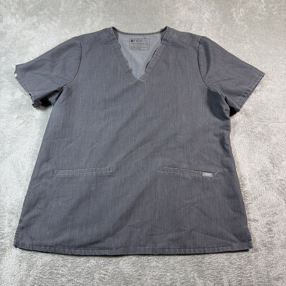 FIGS Casma Scrub Top Womens Medium Blue V-Neck Three Pocket Short Sleeve FW1100